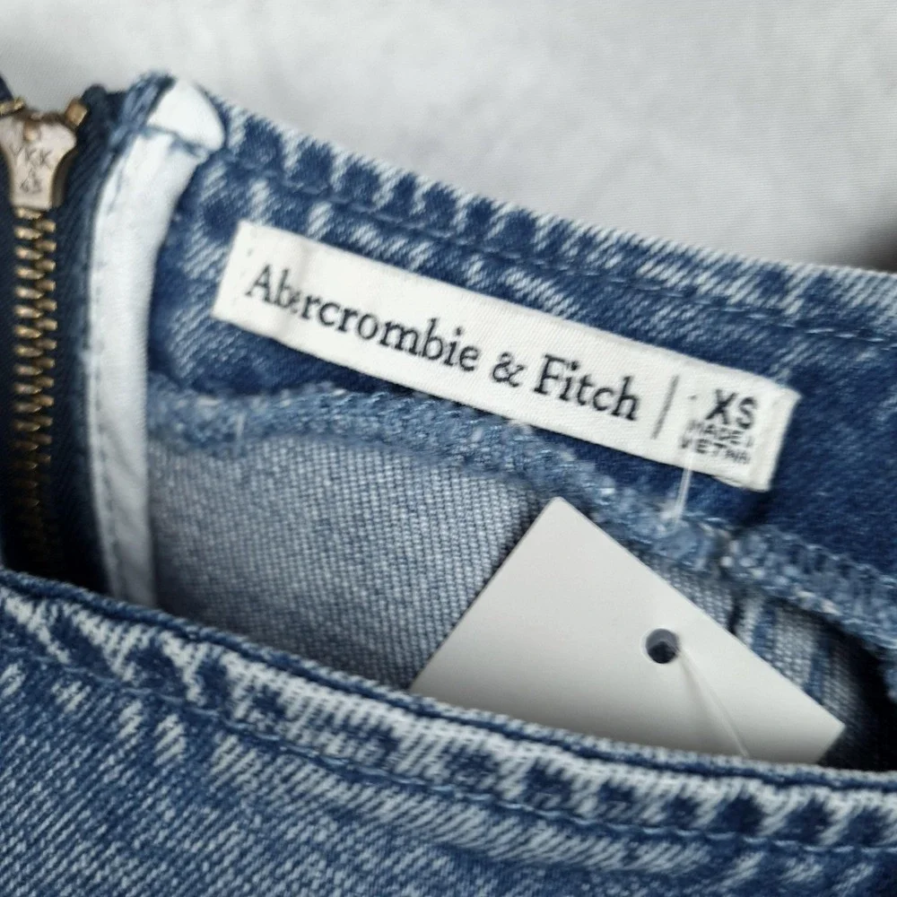 Abercrombie & Fitch Dress Womens XS Blue Denim Colomn Bodycon Midi Square Neck - Picture 15 of 16